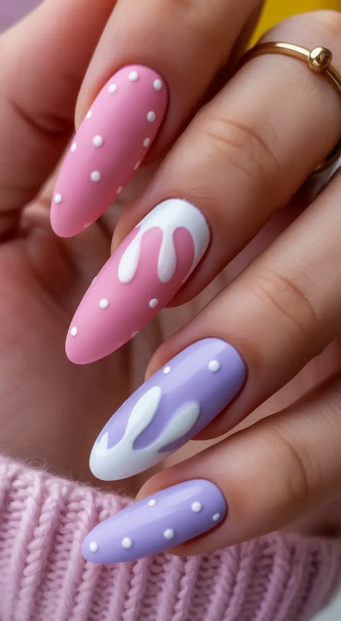 easter nails ideas 2026 Sweet Bunny Drip Pastel Nails for a Playful Spring Look