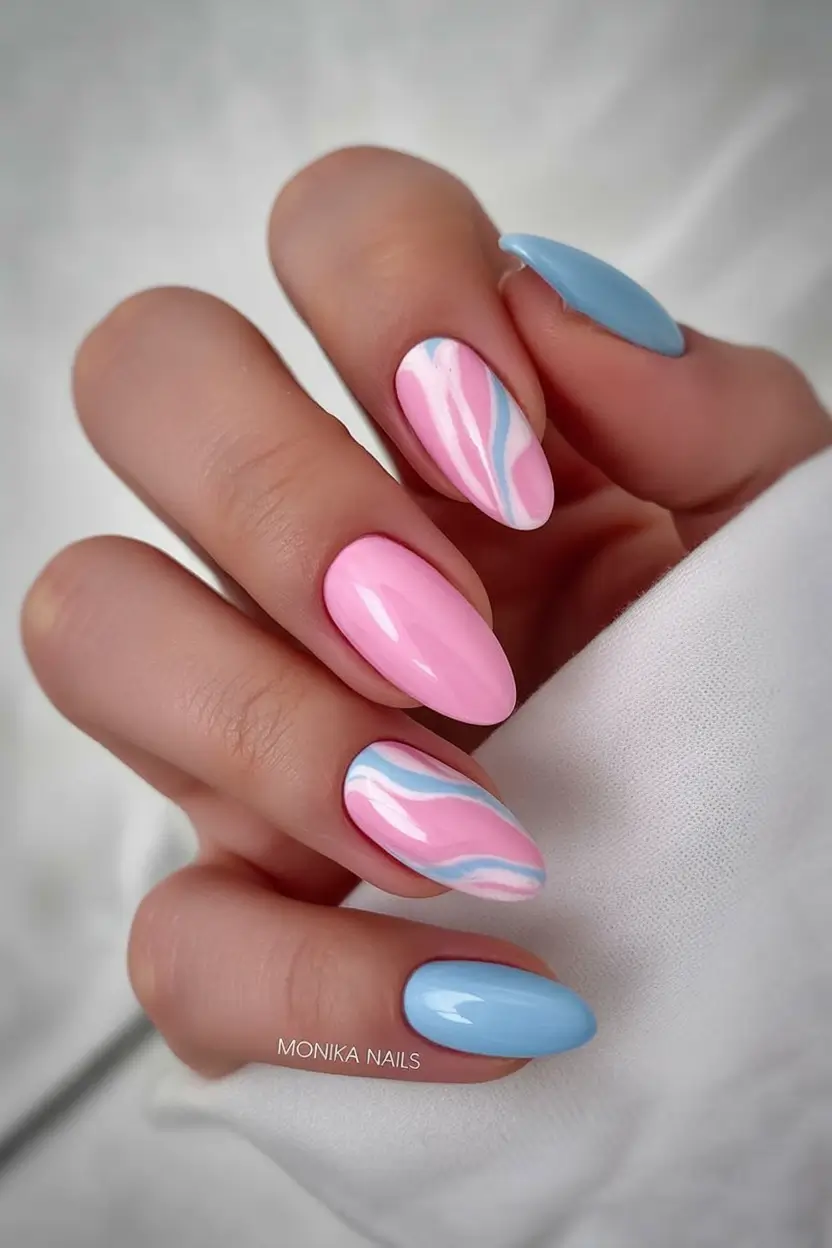 easter nails ideas 2026 Marbled Easter Egg Pastel Nails with Soft Swirls