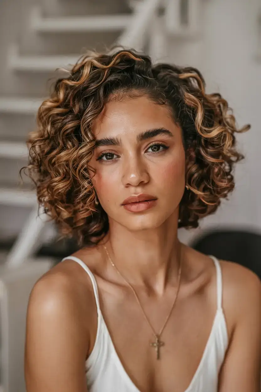 elegant spring natural hairstyle for 2026 highlighted curly bob