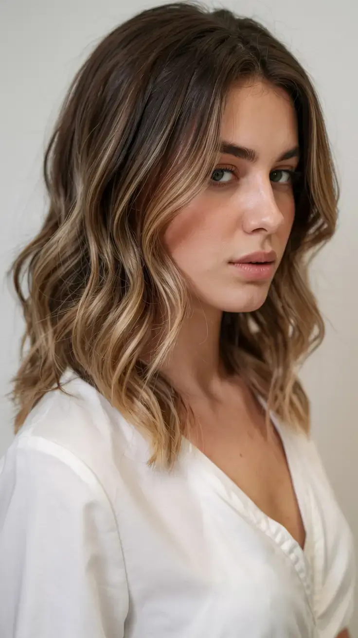 elegant spring natural hairstyle for 2026 wavy lob with highlights