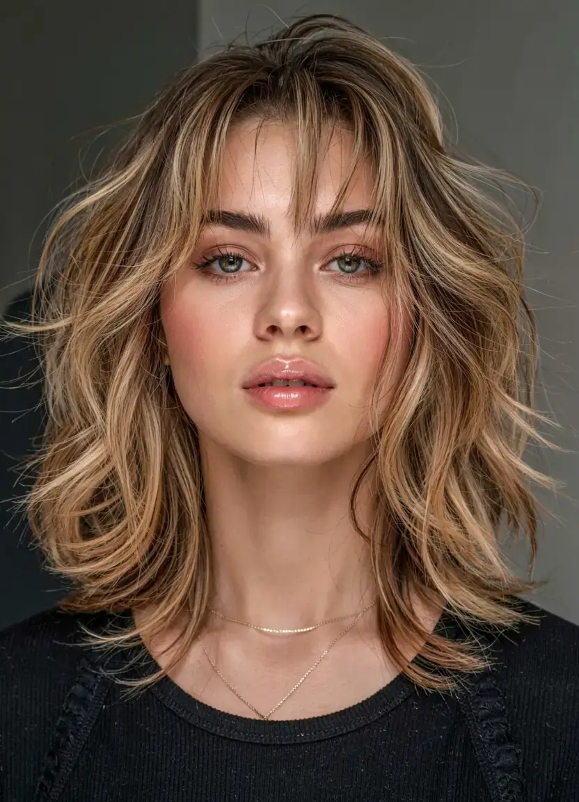 elegant spring natural hairstyle for 2026 layered wavy lob with curtain fringe