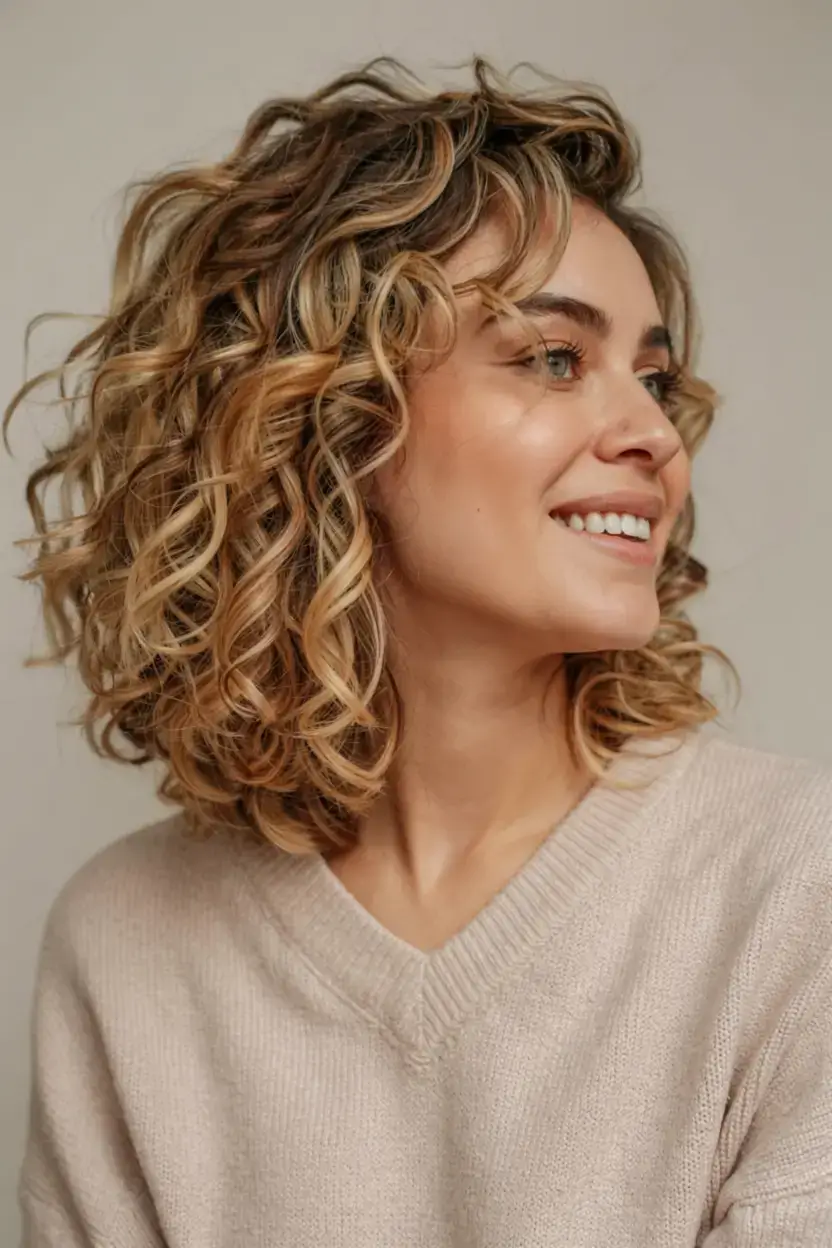 elegant spring natural hairstyle for 2026 highlighted curly lob