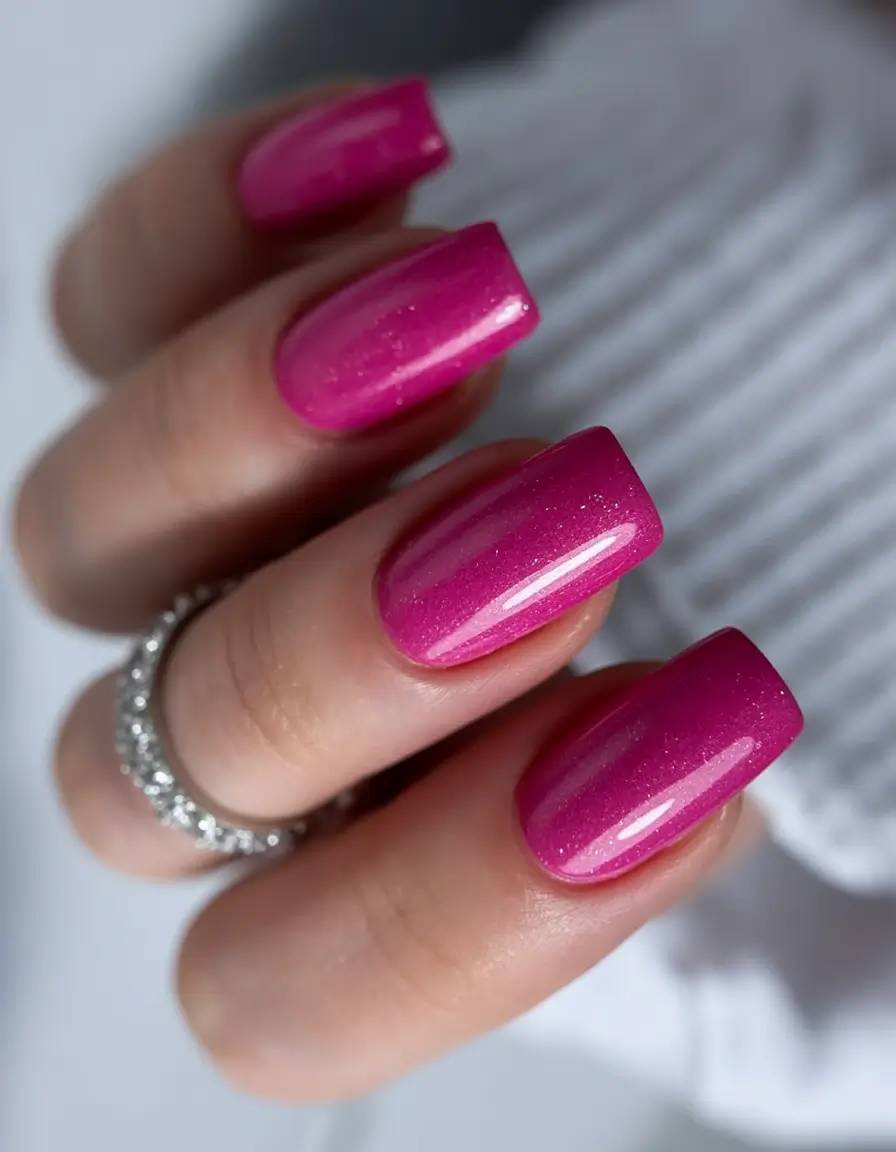 fresh spring hot pink nails 2026 Soft Pink Shimmer for a Playful Spring Glow