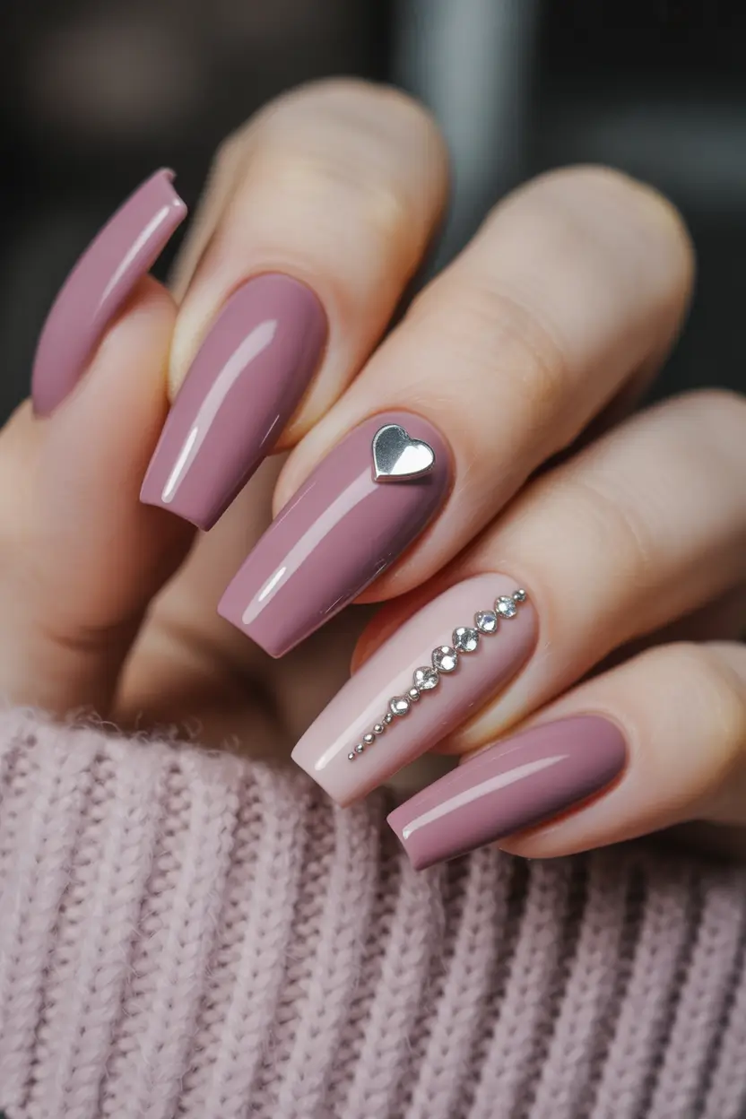 glam spring ballerina nails 2026 Mauve Glam Ballerina Nails with Crystal Detail