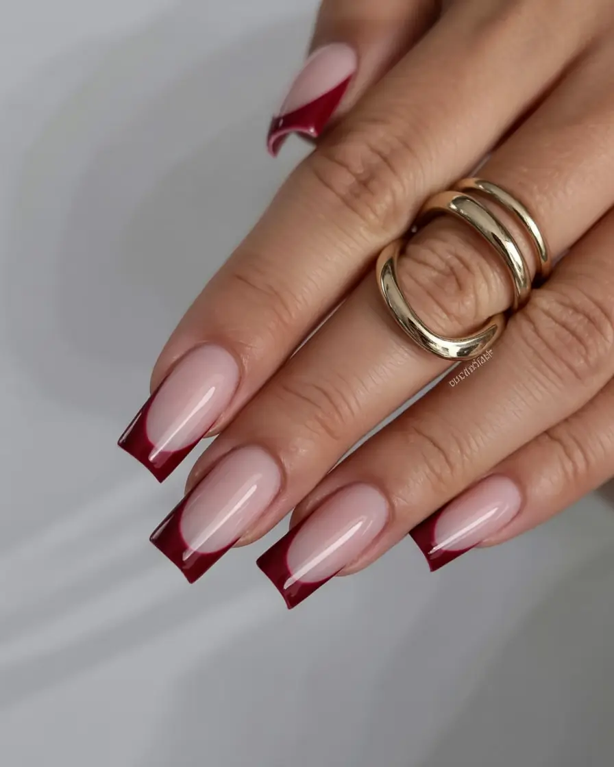 glam spring ballerina nails 2026 Deep Cherry French Ballerina Tips