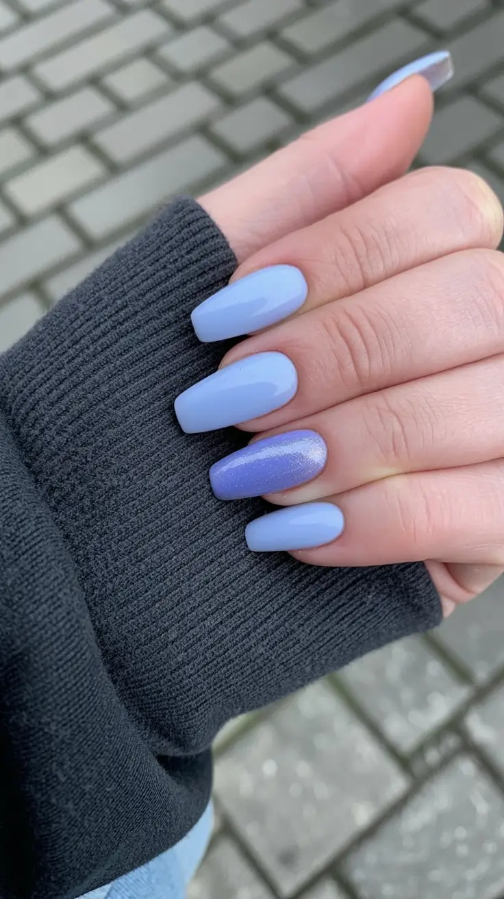 glam spring ballerina nails 2026 Soft Powder Blue Ballerina Nails with Shimmer Accent