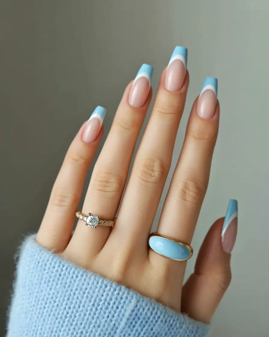 glam spring ballerina nails 2026 Sky Blue French Ballerina Nails