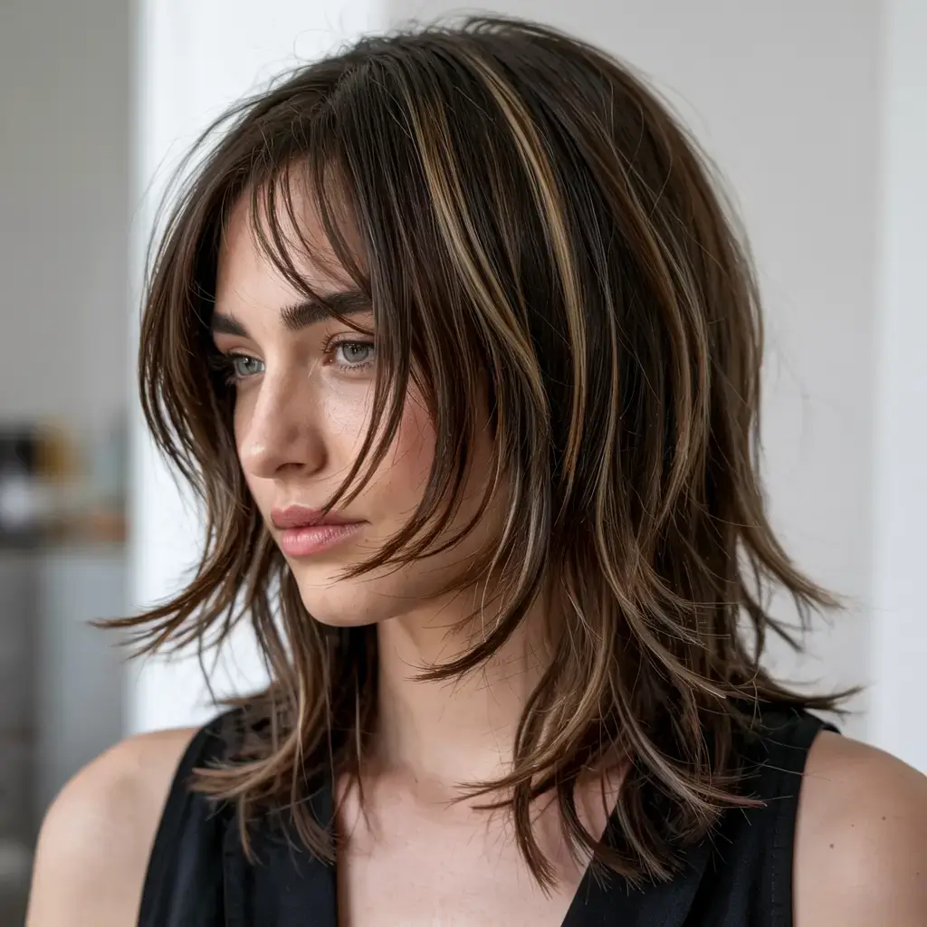 gorgeous spring shag hairstyle 2026 Modern Brunette Shag with Defined Face-Framing Layers