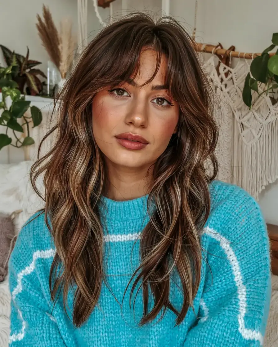 gorgeous spring shag hairstyle 2026 Bohemian Long Shag with Soft Curtain Fringe