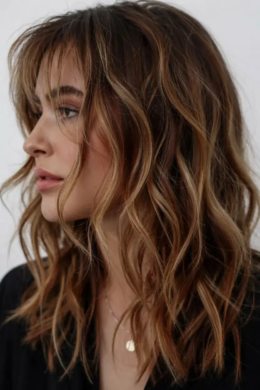 gorgeous spring shag hairstyle 2026 Warm Caramel Shag with Natural Texture