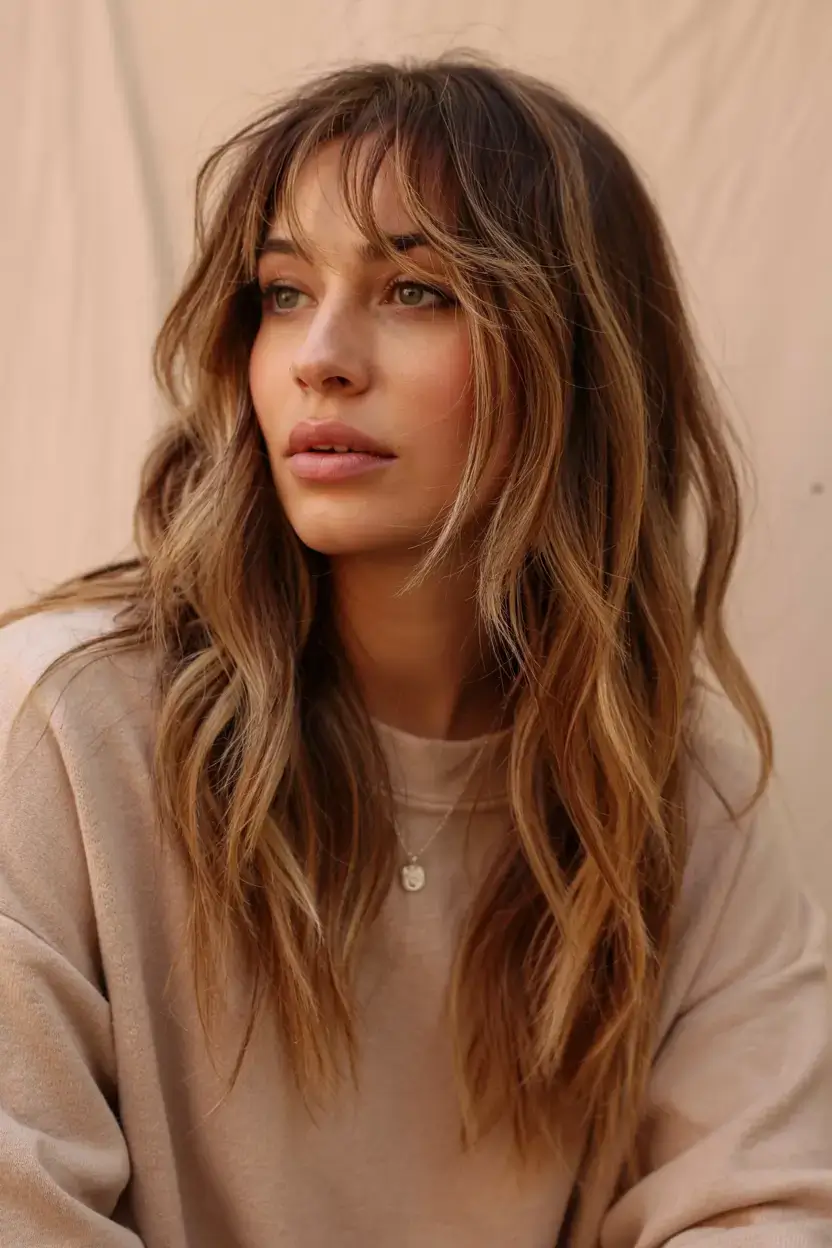 gorgeous spring shag hairstyle 2026 Airy Long Shag with Sunlit Highlights