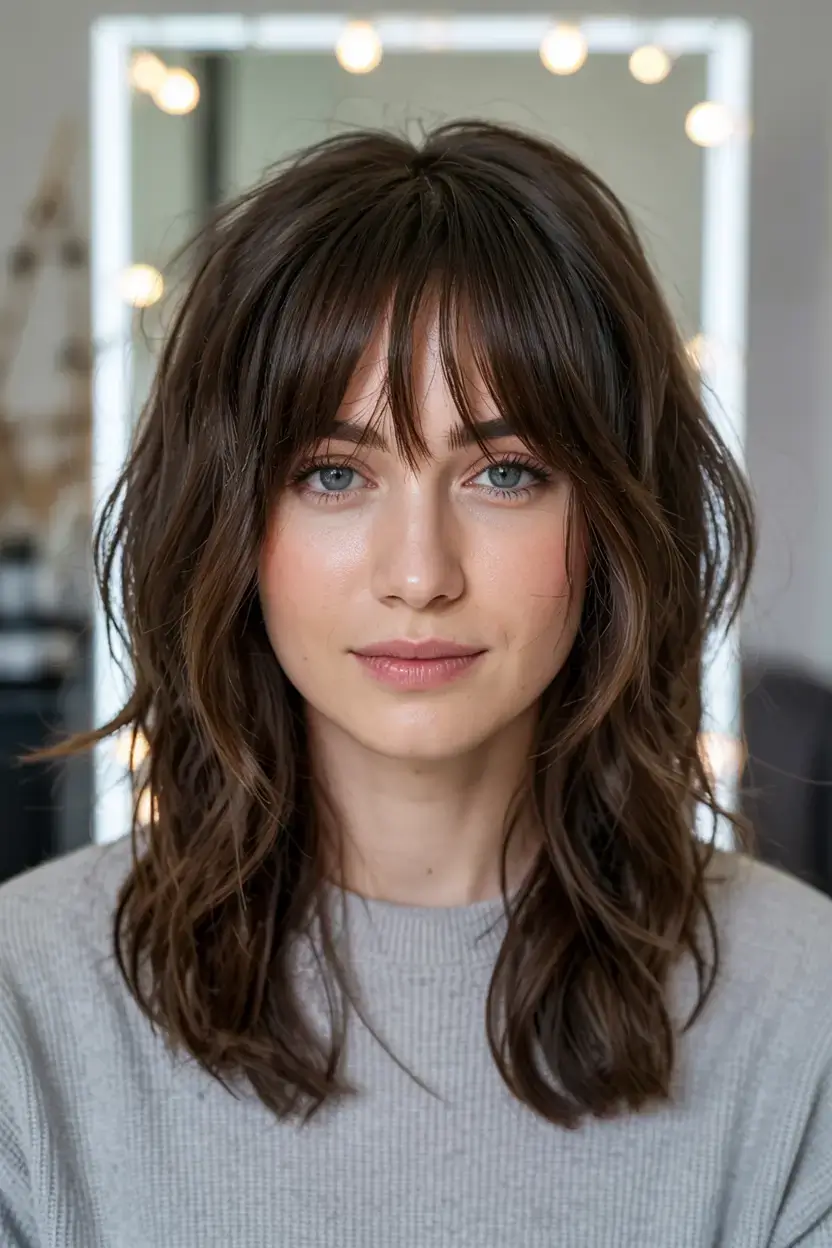 gorgeous spring shag hairstyle 2026 Classic Medium Shag with Wispy Fringe