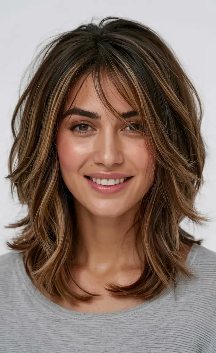 gorgeous spring shag hairstyle 2026 Modern Medium Shag with Soft Face-Framing Layers