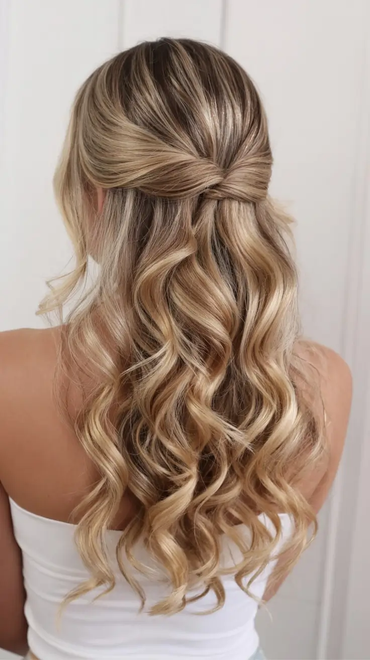 graduation hairstyles ideas 2026 twisted half up blonde curls