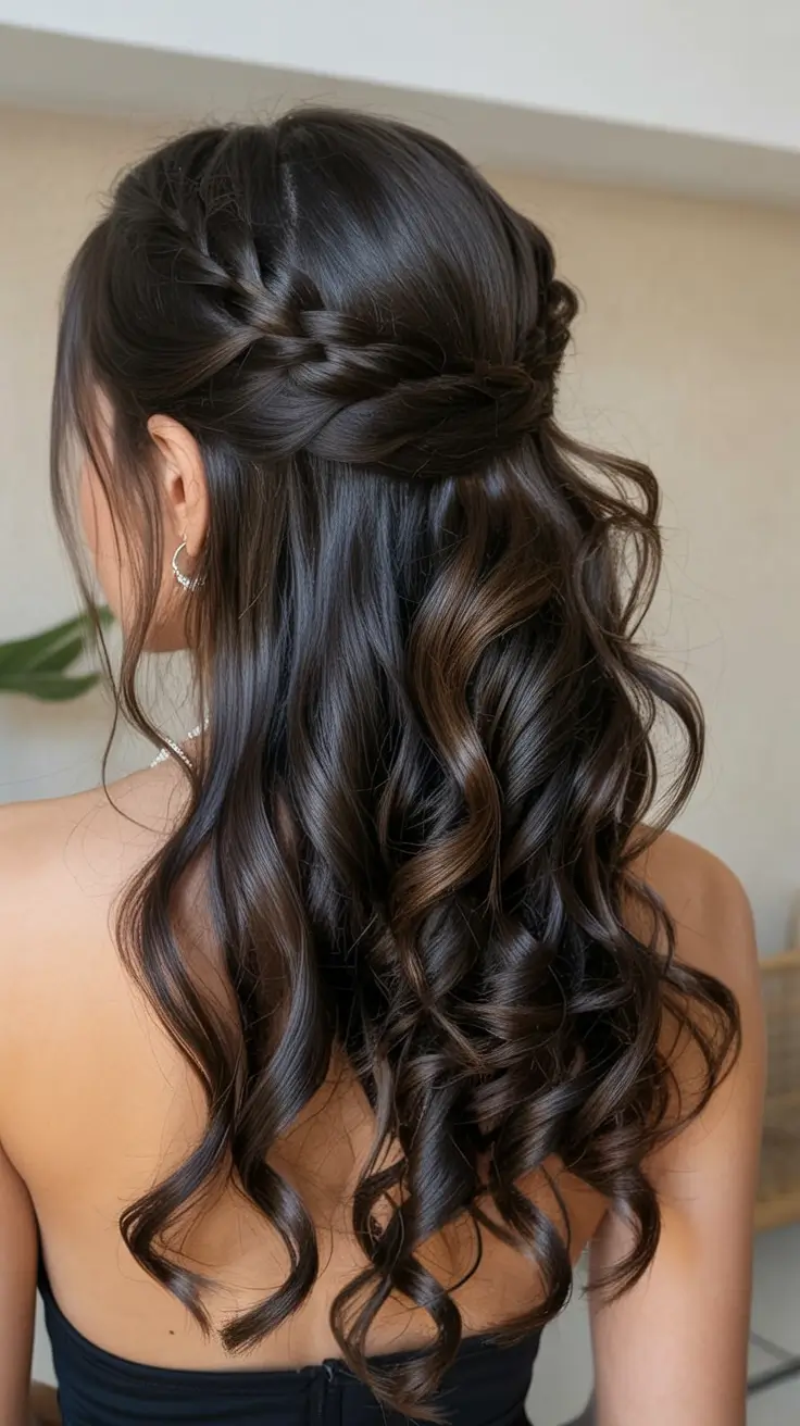graduation hairstyles ideas 2026 braided crown espresso waves