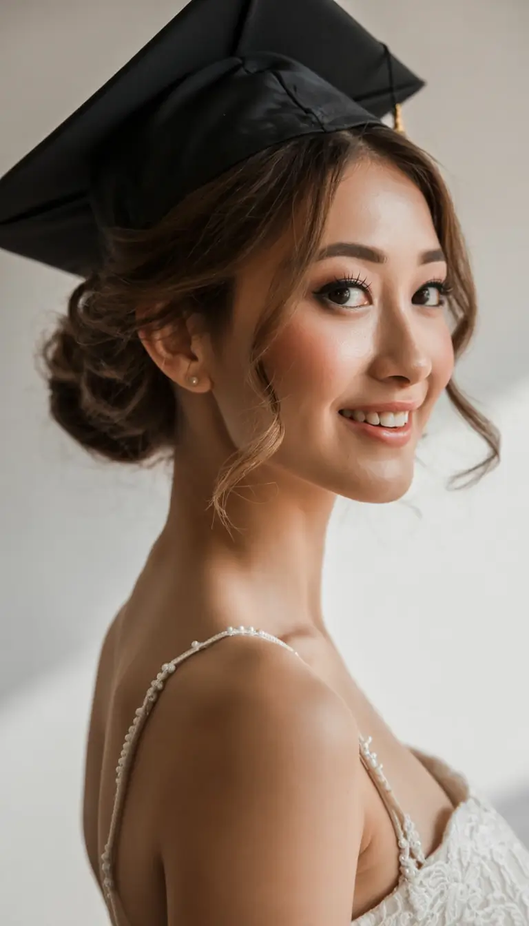 graduation hairstyles ideas 2026 low soft updo tendrils