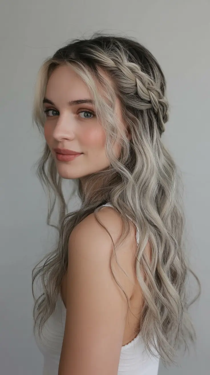 graduation hairstyles ideas 2026 romantic braided crown blonde waves