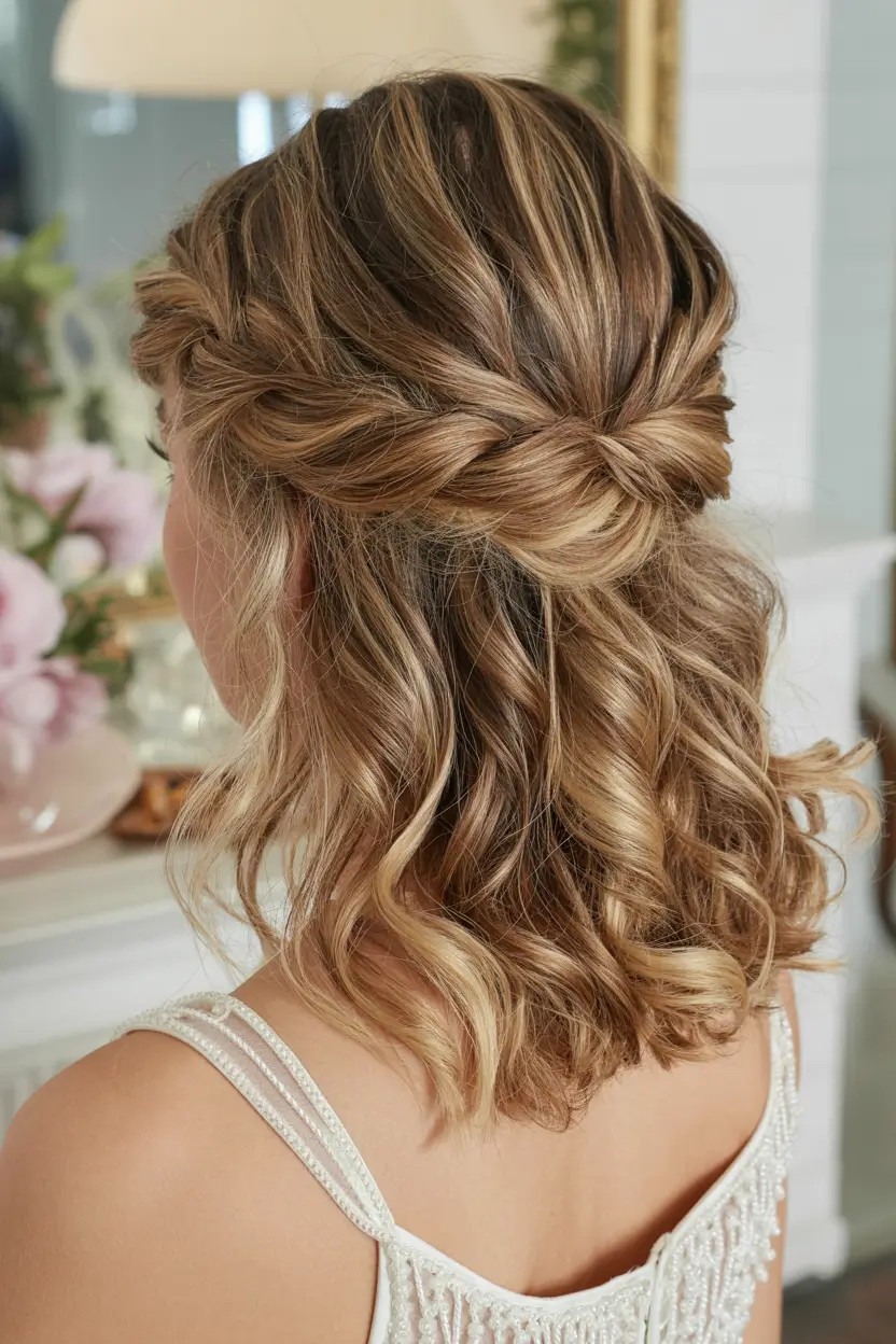 graduation hairstyles ideas 2026 twisted half up lob blonde waves