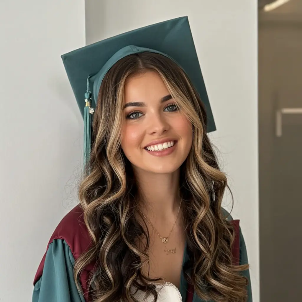 graduation hairstyles ideas 2026 soft waves under cap