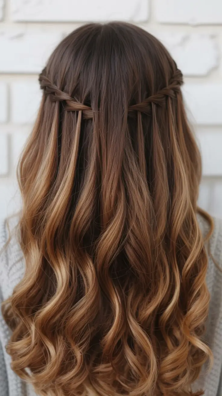 graduation hairstyles ideas 2026 waterfall braids caramel highlights