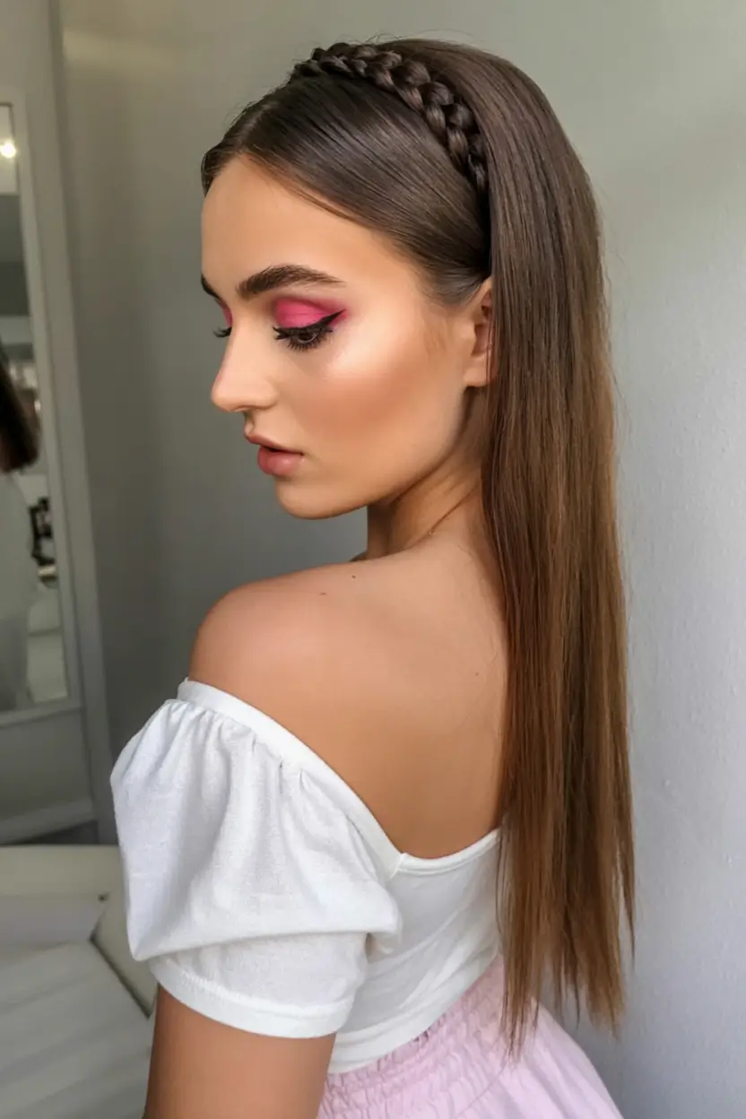 graduation hairstyles ideas 2026 sleek straight hair braided headband