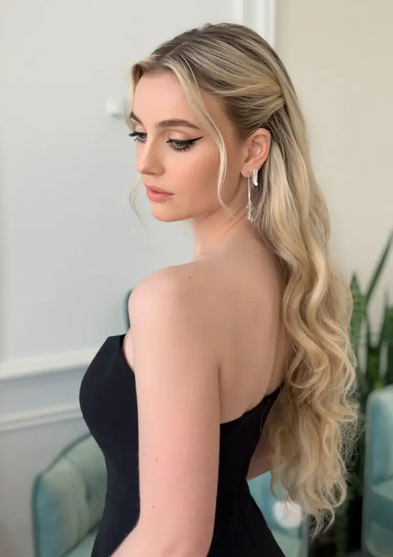 graduation hairstyles ideas 2026 soft glam half up blonde waves
