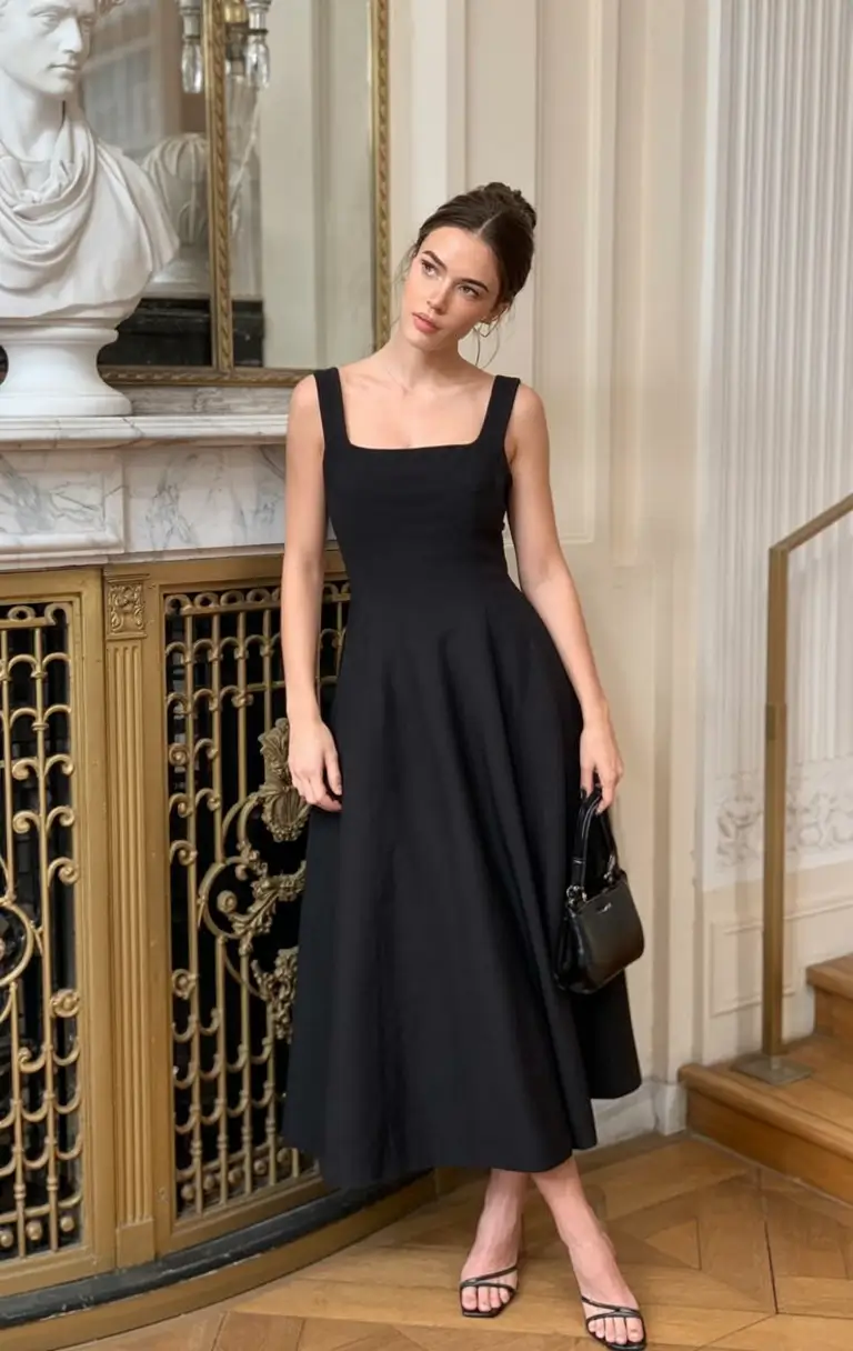 graduation look ideas 2026 Timeless Grace: The Black Midi Dress That Always Works