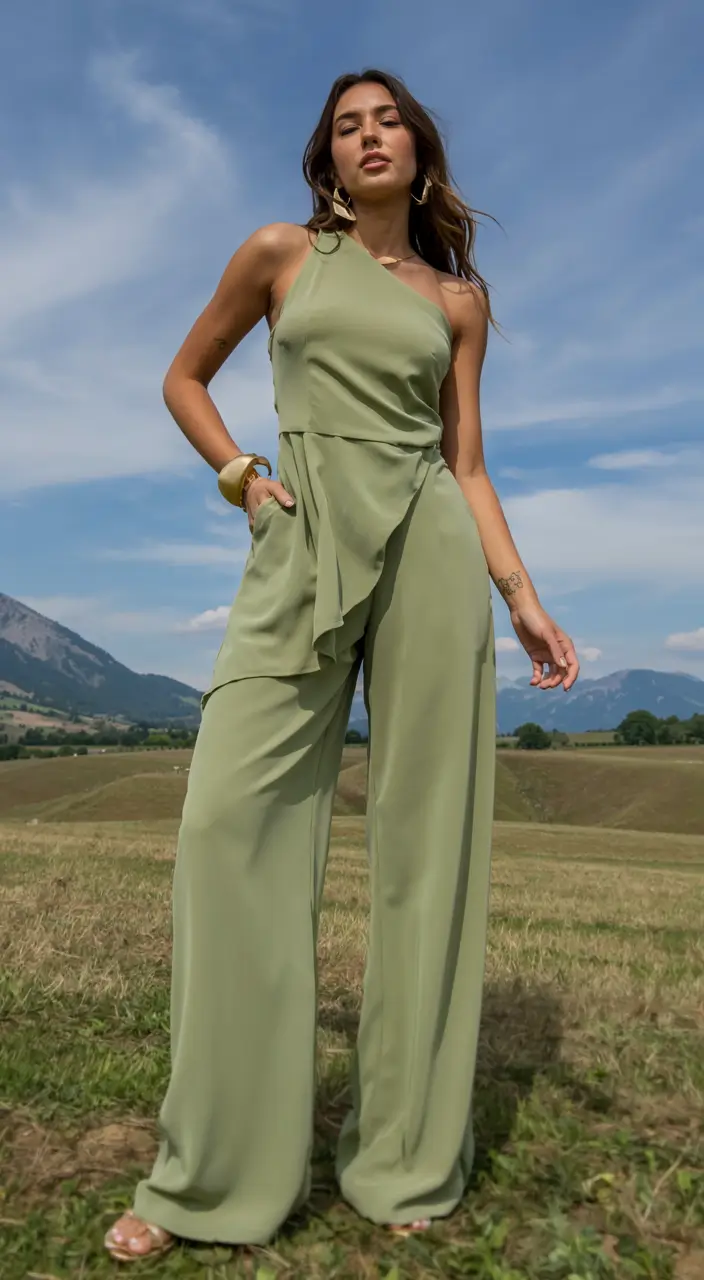 graduation look ideas 2026 Earthy Chic: The Soft Olive Jumpsuit for Outdoor Ceremonies
