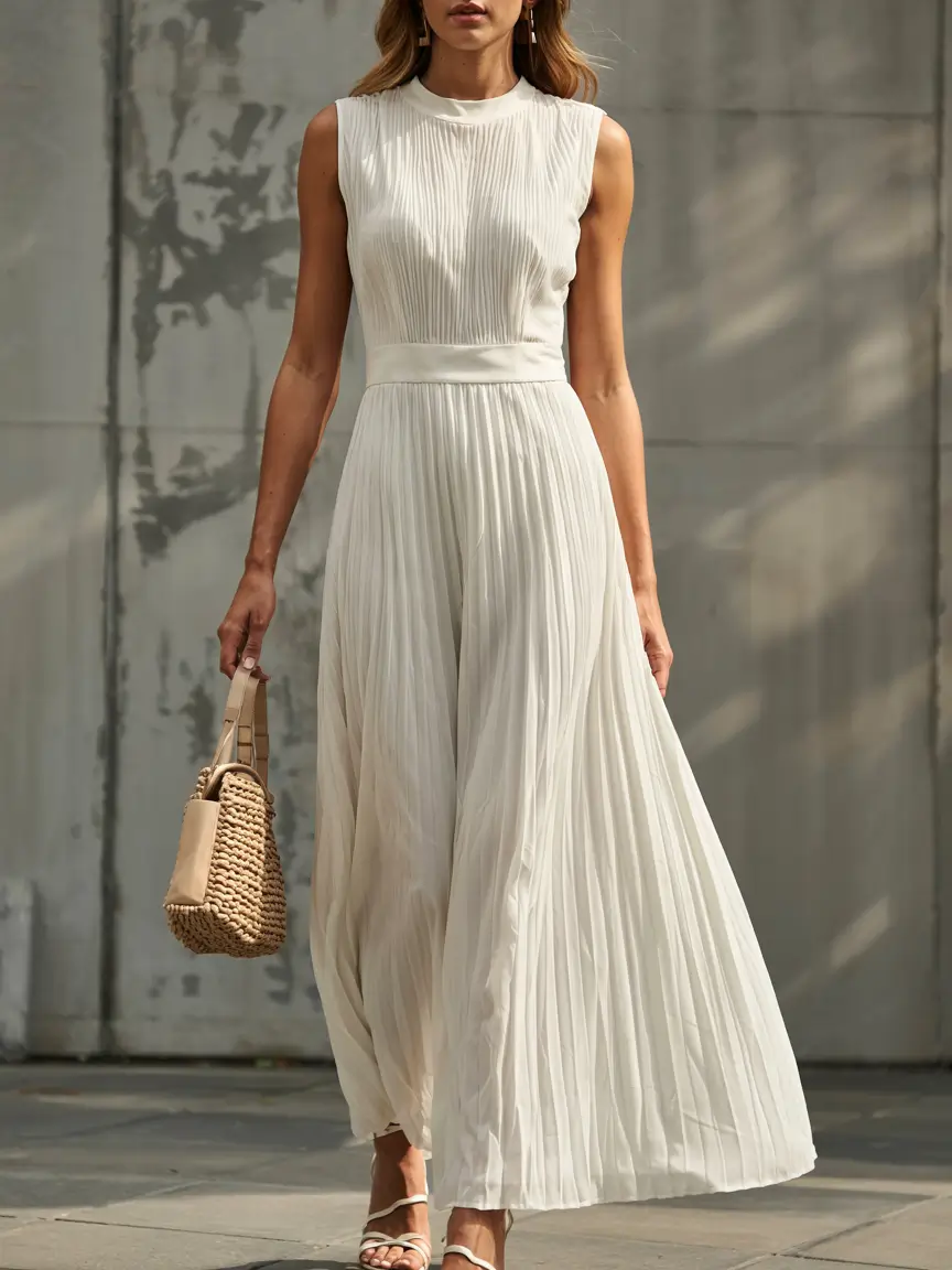 graduation look ideas 2026 Quiet Luxury: The Pleated Ivory Dress That Moves With You
