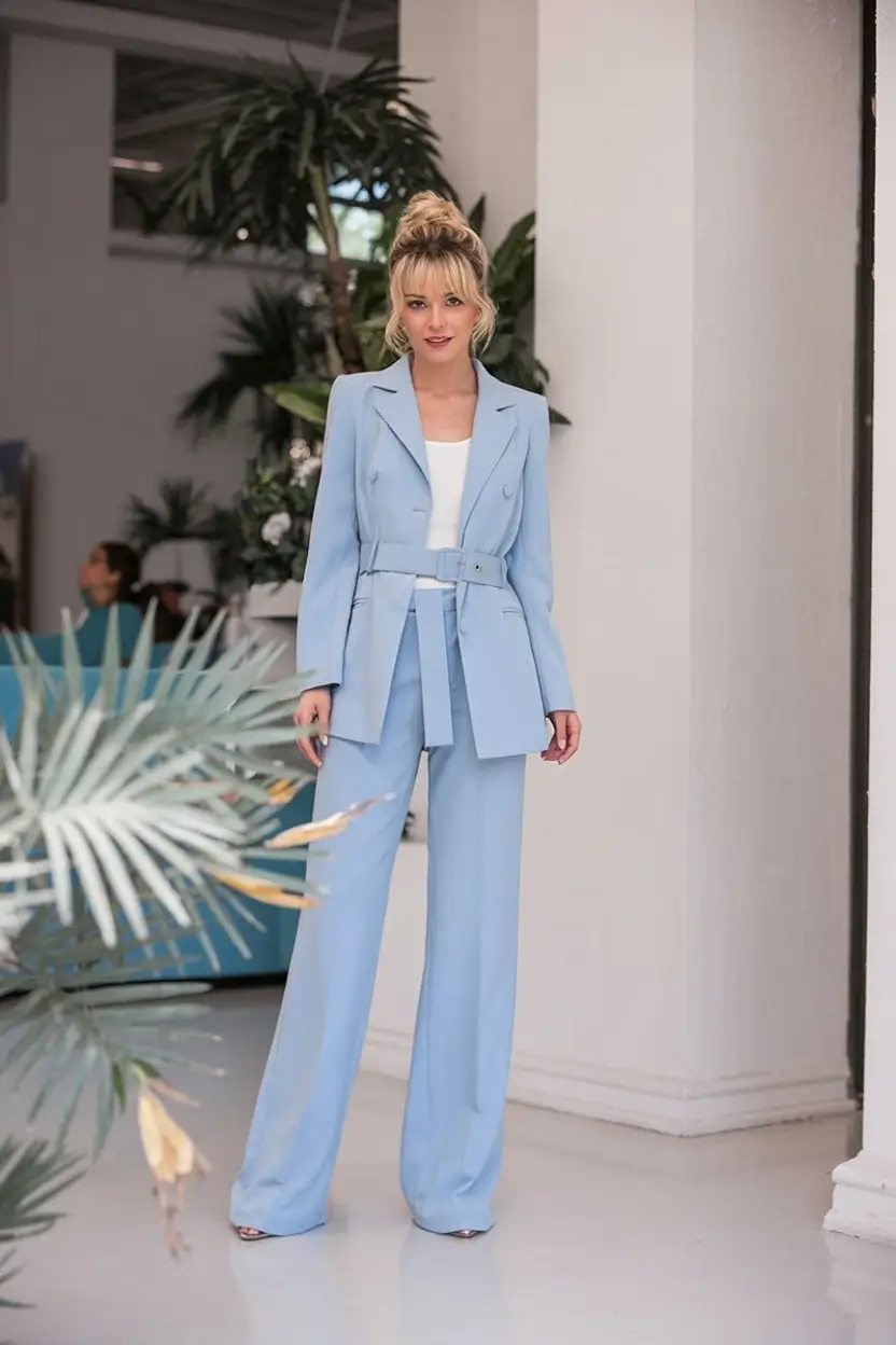 graduation look ideas 2026 Soft Structure: The Powder Blue Suit That Feels Like Spring