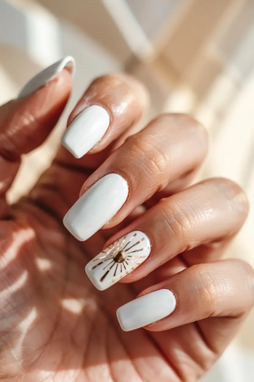 graduation nails ideas 2026 Soft White Minimalism with a Statement Accent