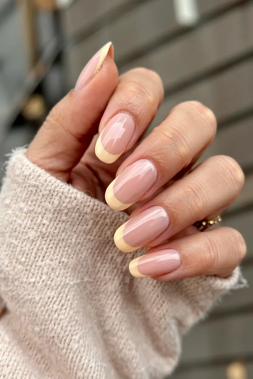 graduation nails ideas 2026 Soft Blush with Warm Vanilla Tips