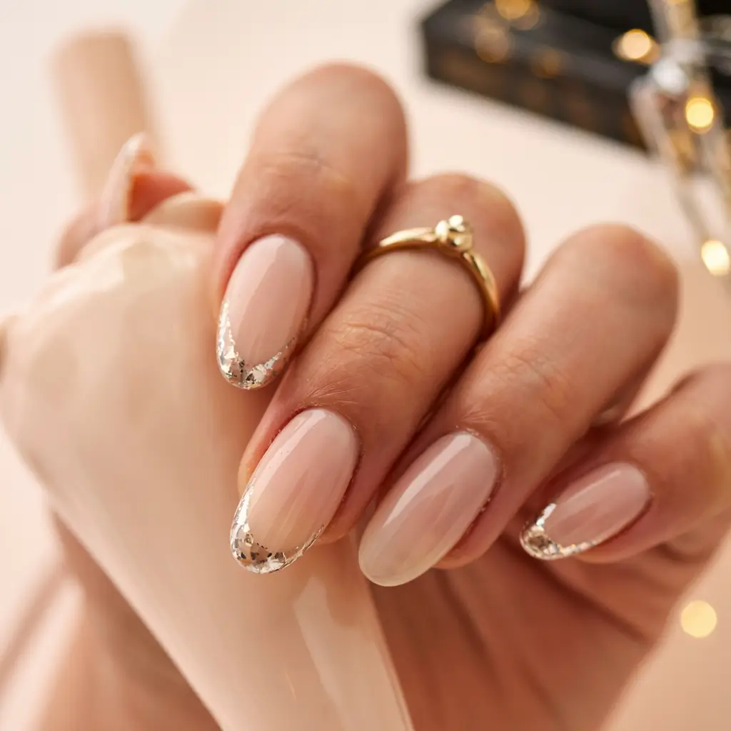 graduation nails ideas 2026 Minimal Nude with Whispered Silver Tips