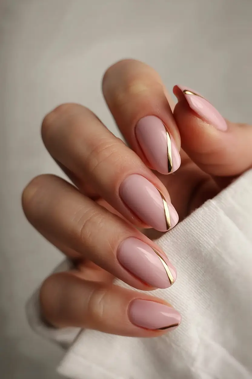 graduation nails ideas 2026 Minimal Blush Nails with a Fine Gold Line