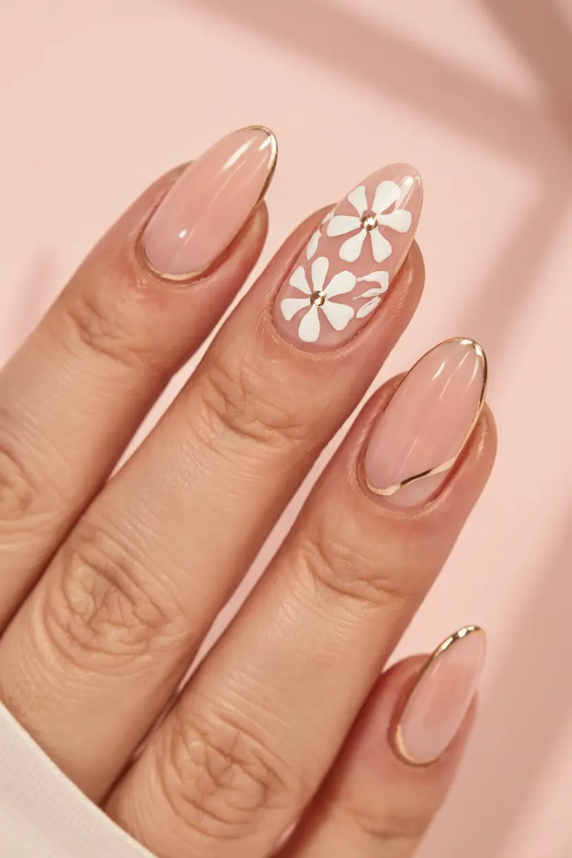 graduation nails ideas 2026 Delicate Florals with Gold Framing