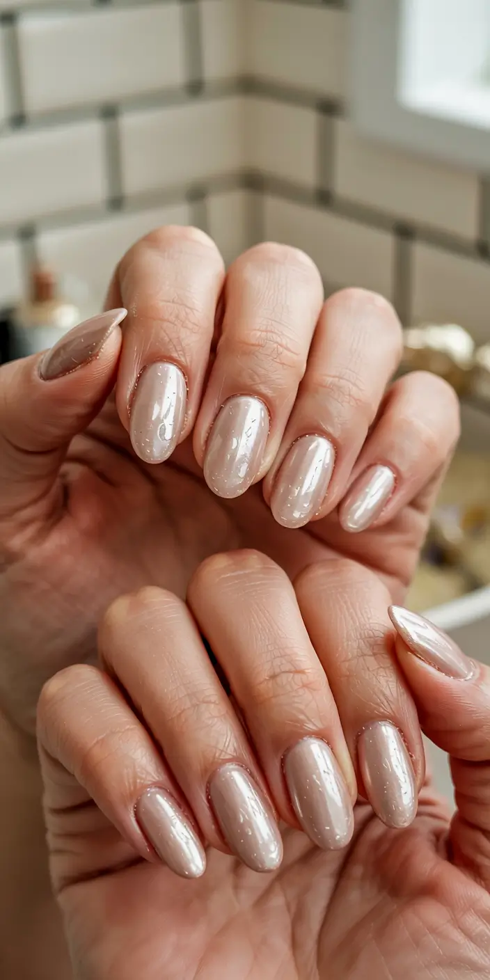 graduation nails ideas 2026 Milky Pearl Nails with Barely There Sparkle