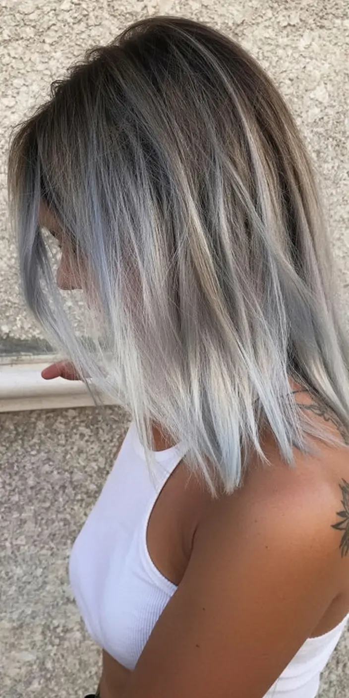 modern spring grey hair color ideas 2026 Cool Grey Ombre with Softly Textured Ends