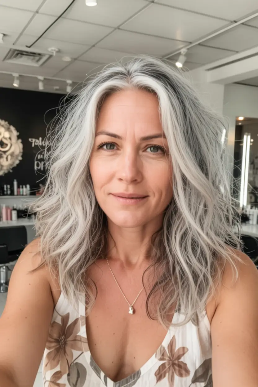 modern spring grey hair color ideas 2026 Textured Natural Silver with Effortless Volume