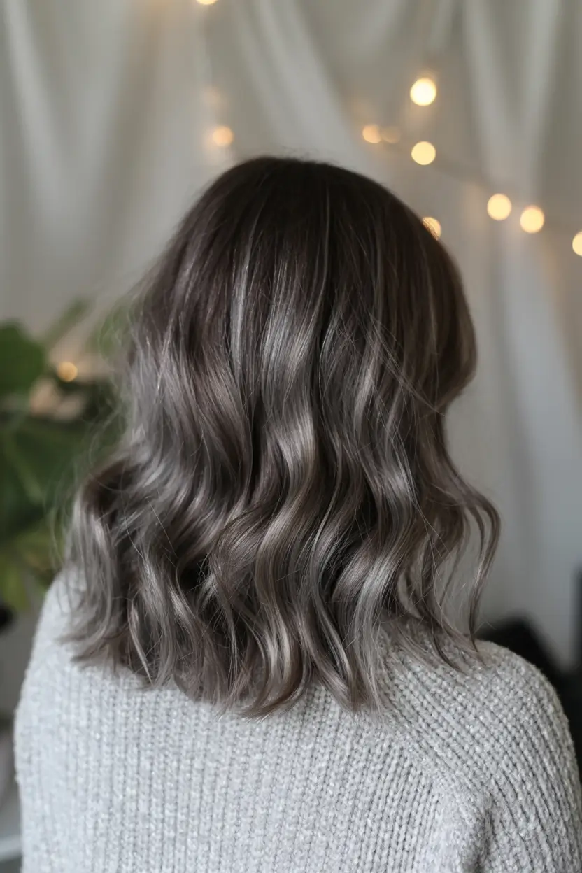 modern spring grey hair color ideas 2026 Smoky Grey Balayage with Soft Movement