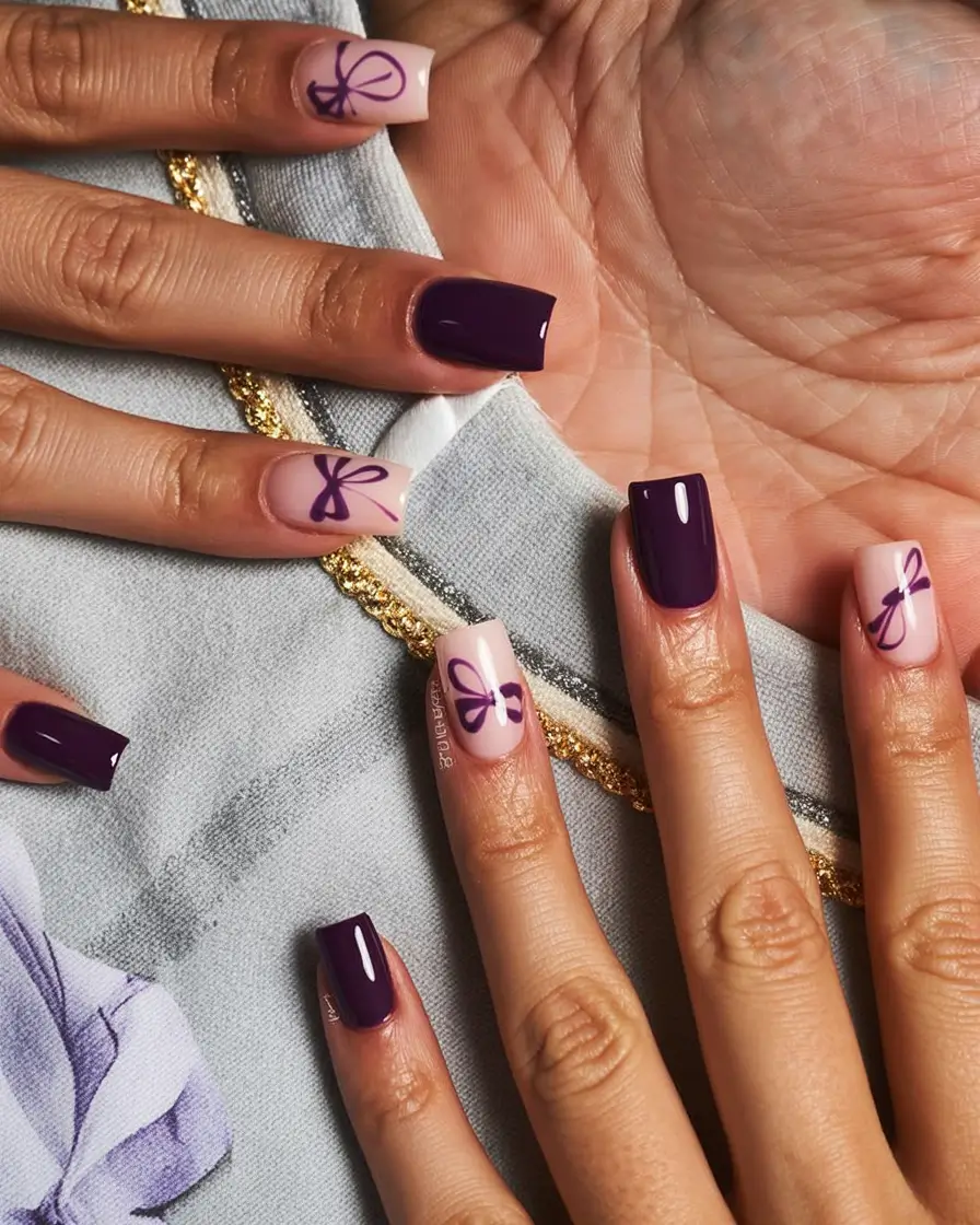 modern spring nails for brown skin 2026 Plum Butterfly Nail Art