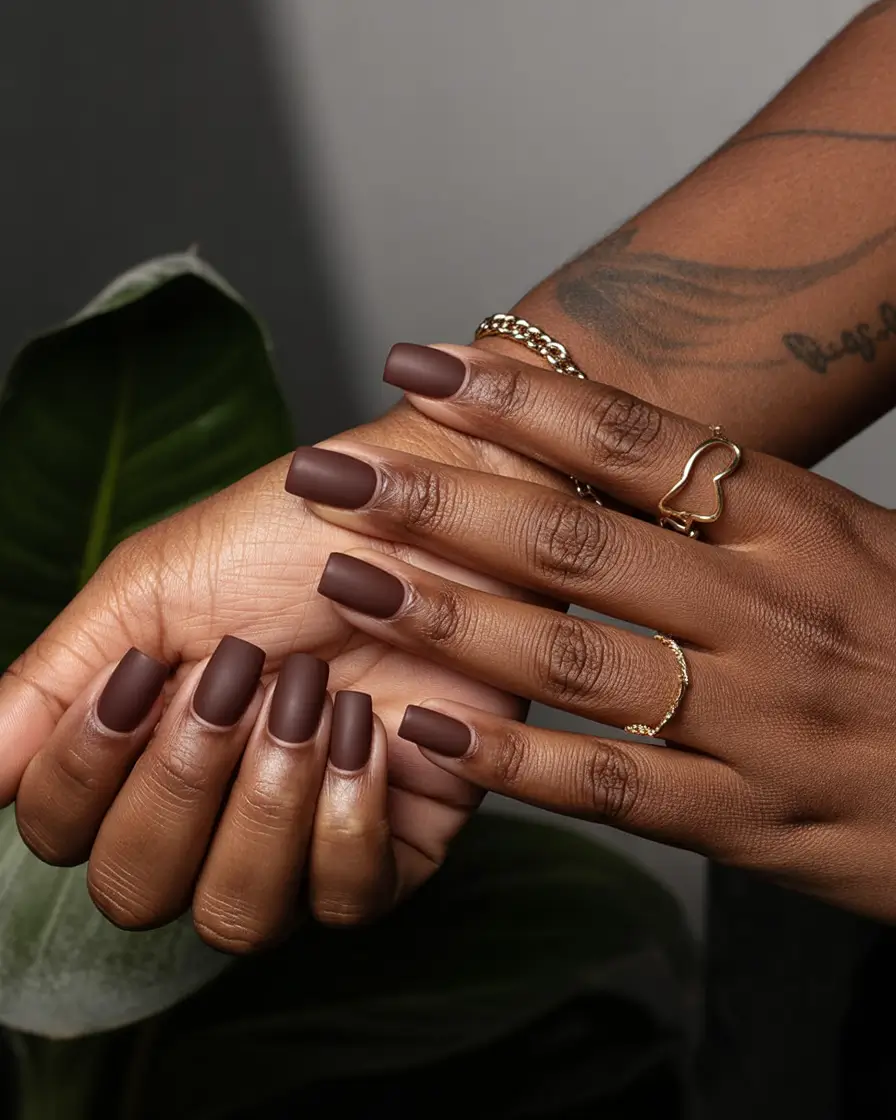 modern spring nails for brown skin 2026 Matte Cocoa Nails