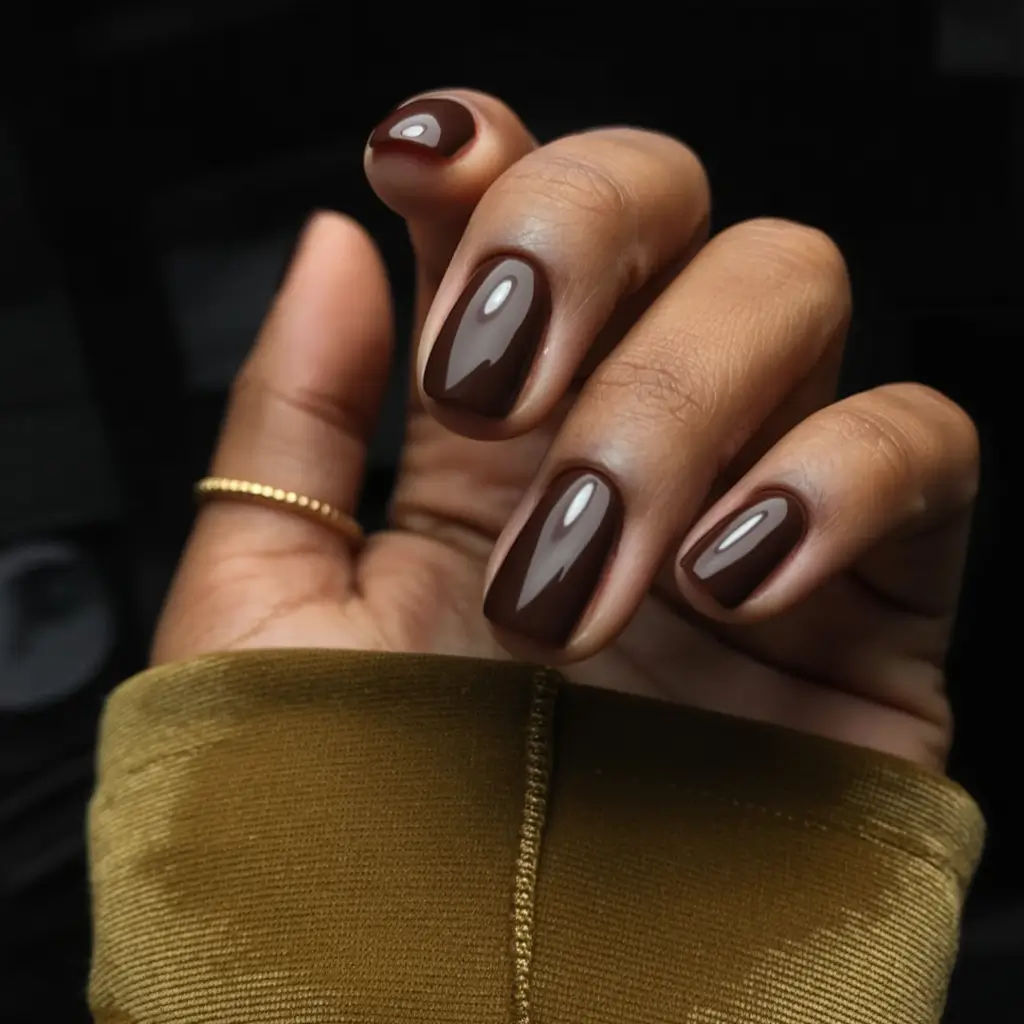 modern spring nails for brown skin 2026 Mocha Short Nails
