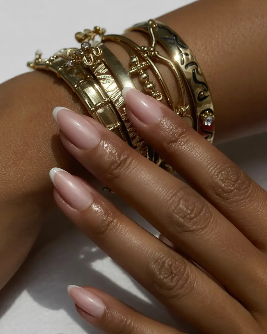 modern spring nails for brown skin 2026 Milky French Almond Nails