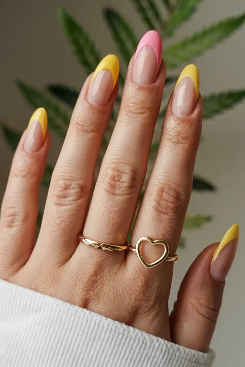 modern spring vacation nails 2026 Sunny Colorblock French for Bold Spring Energy