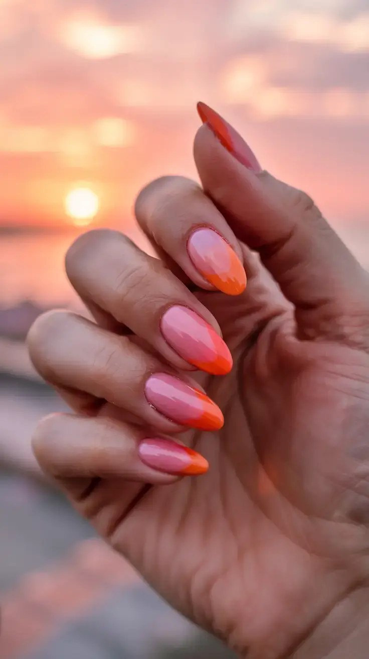 modern spring vacation nails 2026 Sunset Ombre Nails for Golden Hour Vacations