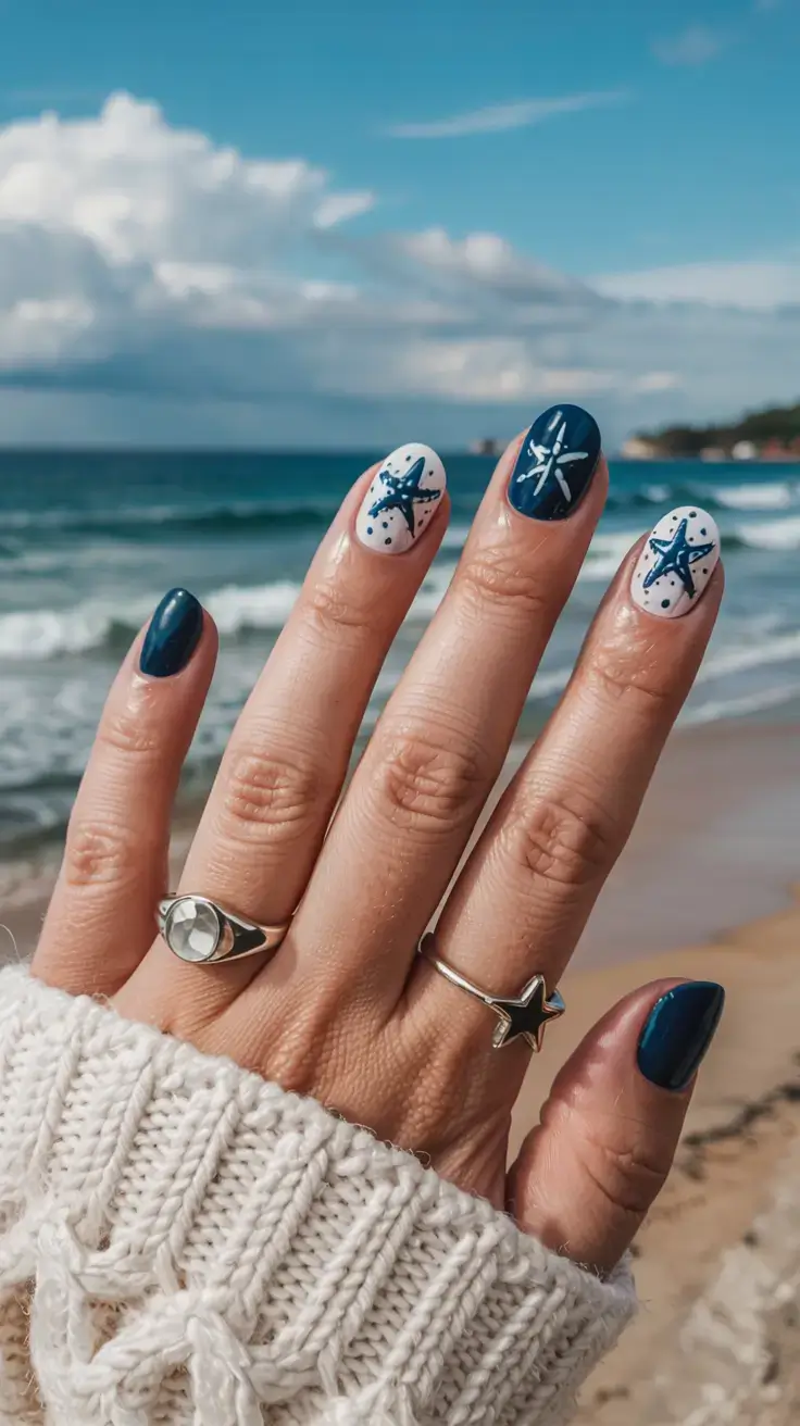 modern spring vacation nails 2026 Deep Ocean Starfish Nails for Seaside Adventures
