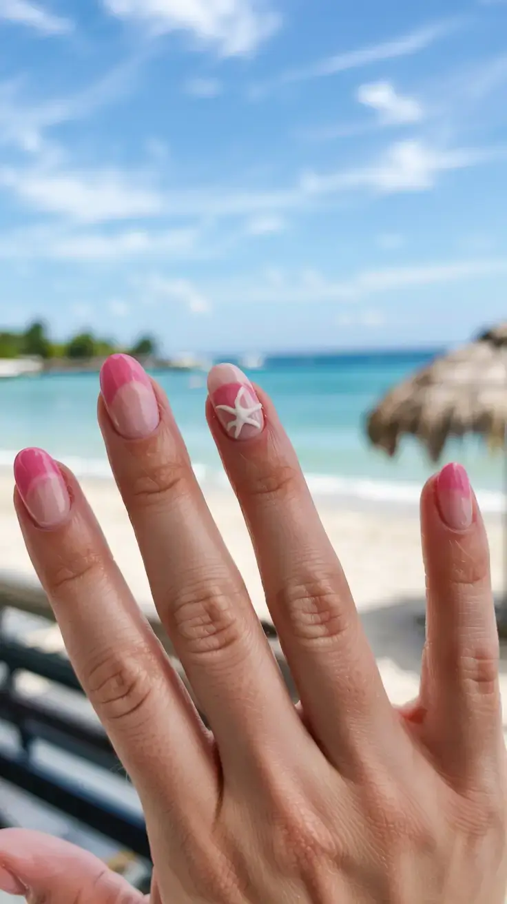 modern spring vacation nails 2026 Pink Coastal Starfish Nails