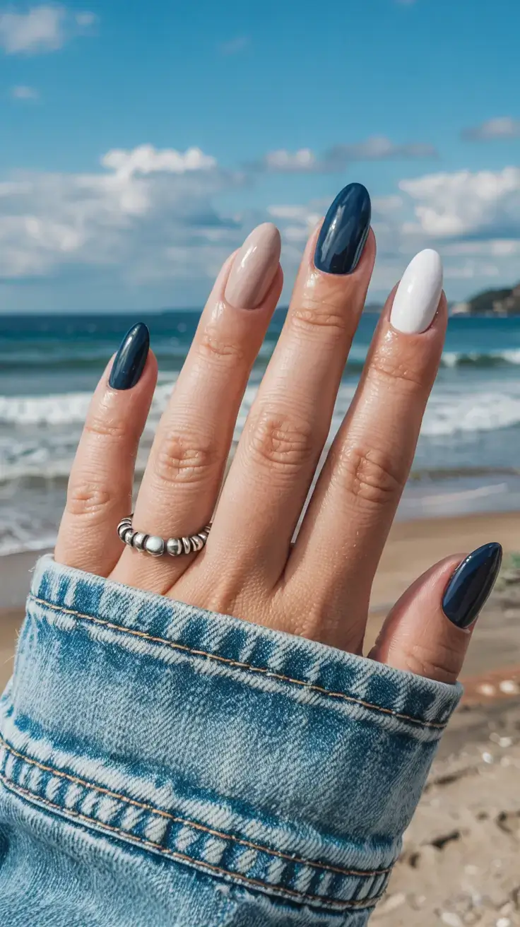 modern spring vacation nails 2026 Deep Ocean Blue Coastal Nails