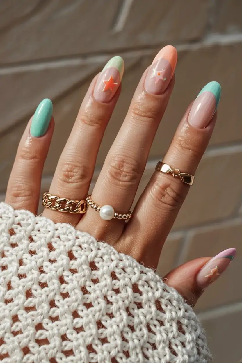 modern spring vacation nails 2026 Pastel Starfish Mix-and-Match Vacation Nails