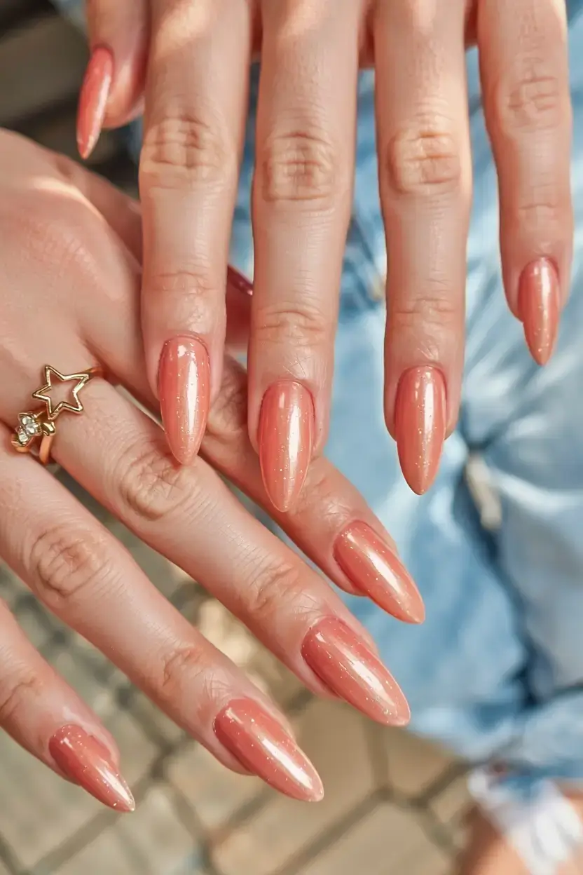 modern spring vacation nails 2026 Soft Peach Glow for Minimalist Vacation Nails